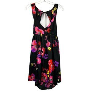Roxy Sleeveless A-Line Hi Low Black/Multi Floral Dress Cut Out Back Size Large